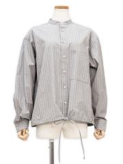 striped cotton &silk-poplindrawstringshirt【50%OFF】