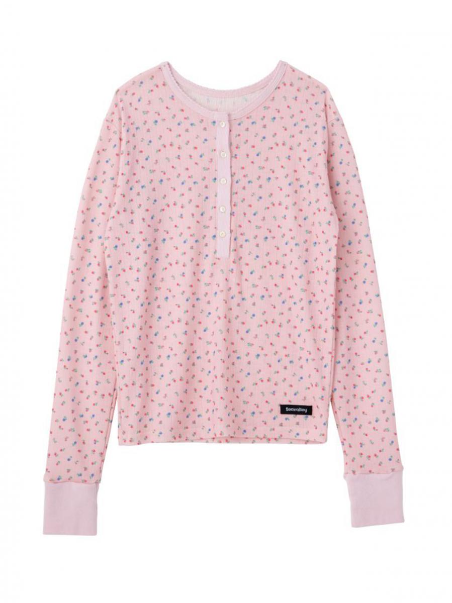 フローラル　アイレットリブ　ヘンリーネックL/S TEE